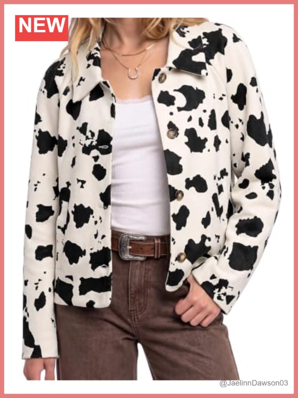 Faux Suede Cow Print Cropped Shacket Button Down Jacket Oversized